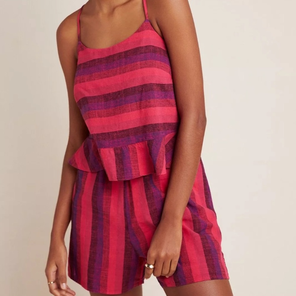 NWT Amadi Anthropologie Melia Stripe Linen Romper